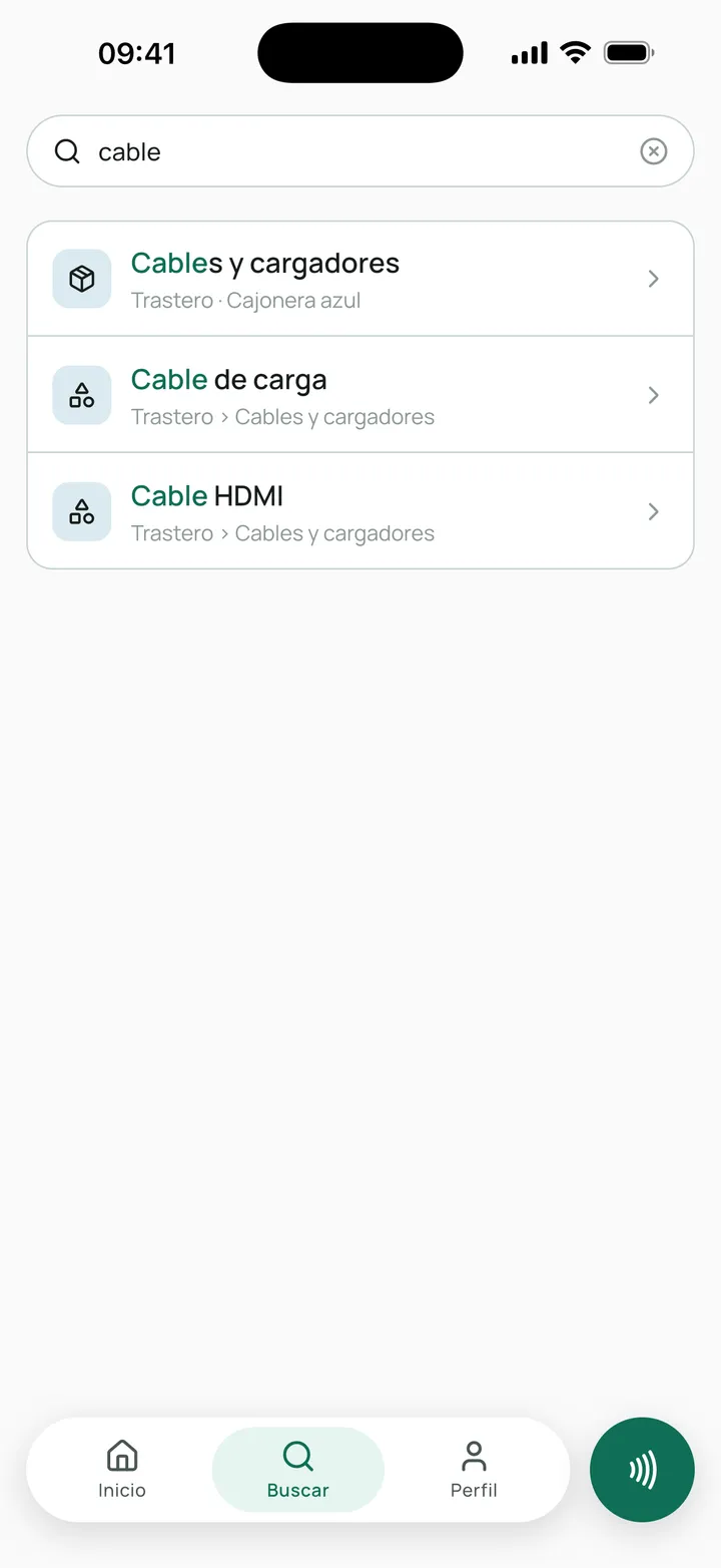 Pantalla de búsqueda de Tagbo con los resultados de una búsqueda